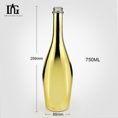 75cl Электроплавленное золото Синий Розовый Пустые спиртные напитки Шампанское Стеклянная бутылка с металлическим эффектом