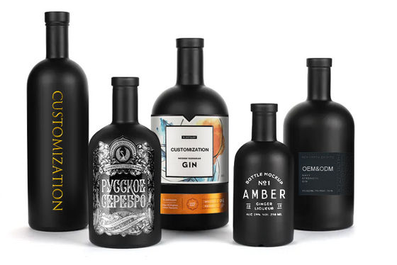 Матовый черный 200ml 375ml 500ml 750ml Круглое стеклянное стекло для ликеров и напитков