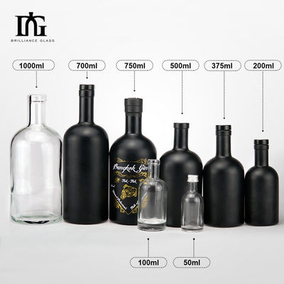 Матовый черный 200ml 375ml 500ml 750ml Круглое стеклянное стекло для ликеров и напитков