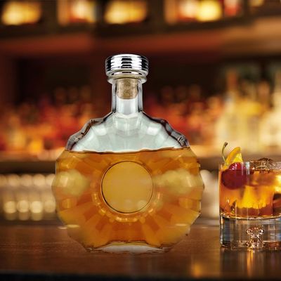 Корковый винт с обеими крышками Нордический цветочный формат Стеклянная бутылка 700 мл для виски и вина