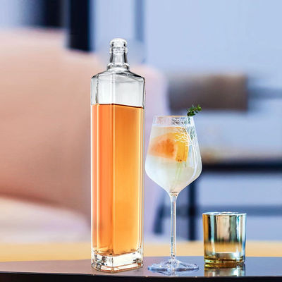 Super Flint 375ml 500ml 700ml 750ml 1000ml Прозрачная круглая стеклянная бутылка виски с древесной пробкой