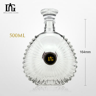 Бутылка из 500 мл с рельефным круглого стекла для спиртных напитков, бренди, водки, виски, джина, рома